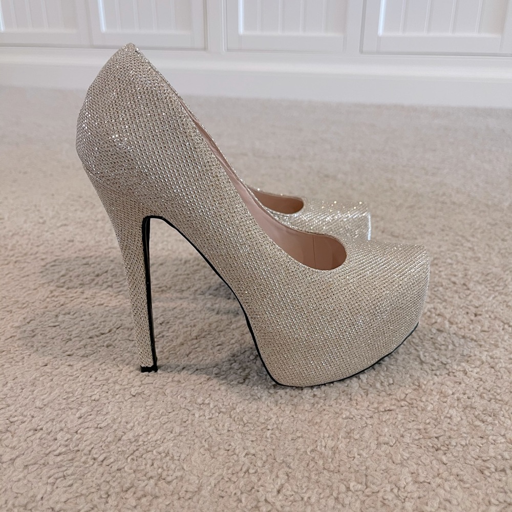 Champagne colored sparkle stilettos